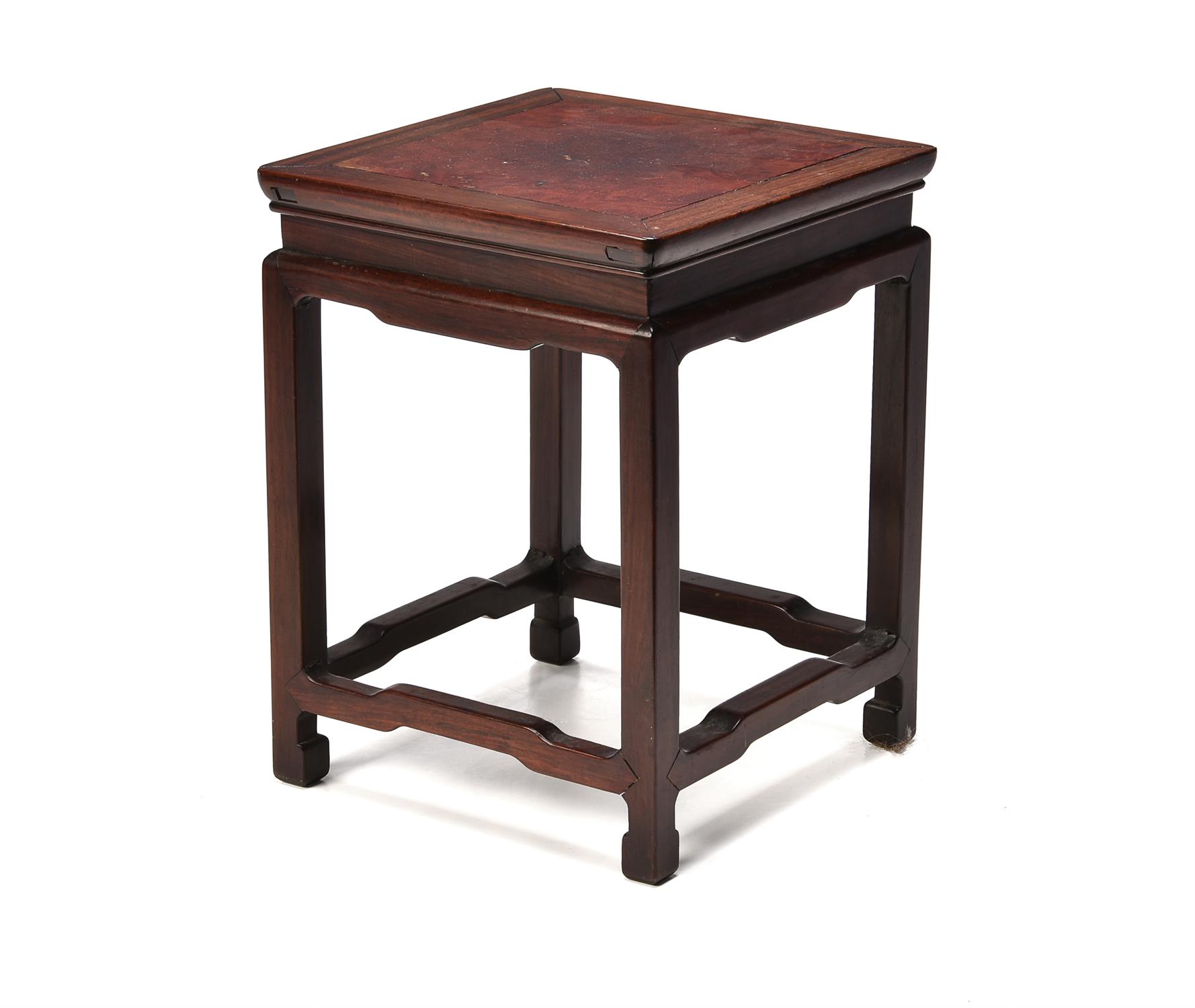 A Chinese hongmu and burlwood table-form stand