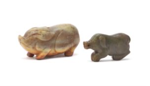 Two Chinese jade archaic style pigs