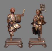 A Pair of Japanese Miya-O Style Parcel Gilt Bronze Figures of Street Entertainers
