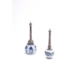 Two Chinese Islamic market blue and white rosewater sprinklers