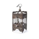 A Chinese square bamboo bird cage