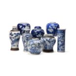Three Chinese blue and white 'Prunus' ginger jars
