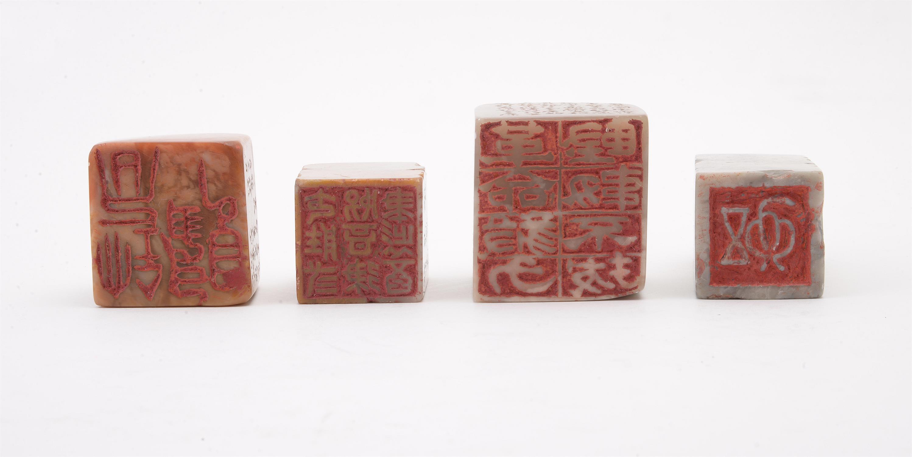 A group of four Chinese soapstone seals - Image 2 of 4