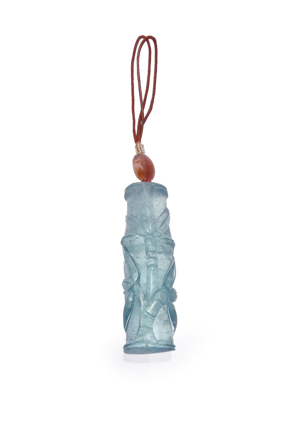 A Chinese aquamarine 'Bamboo' pendant