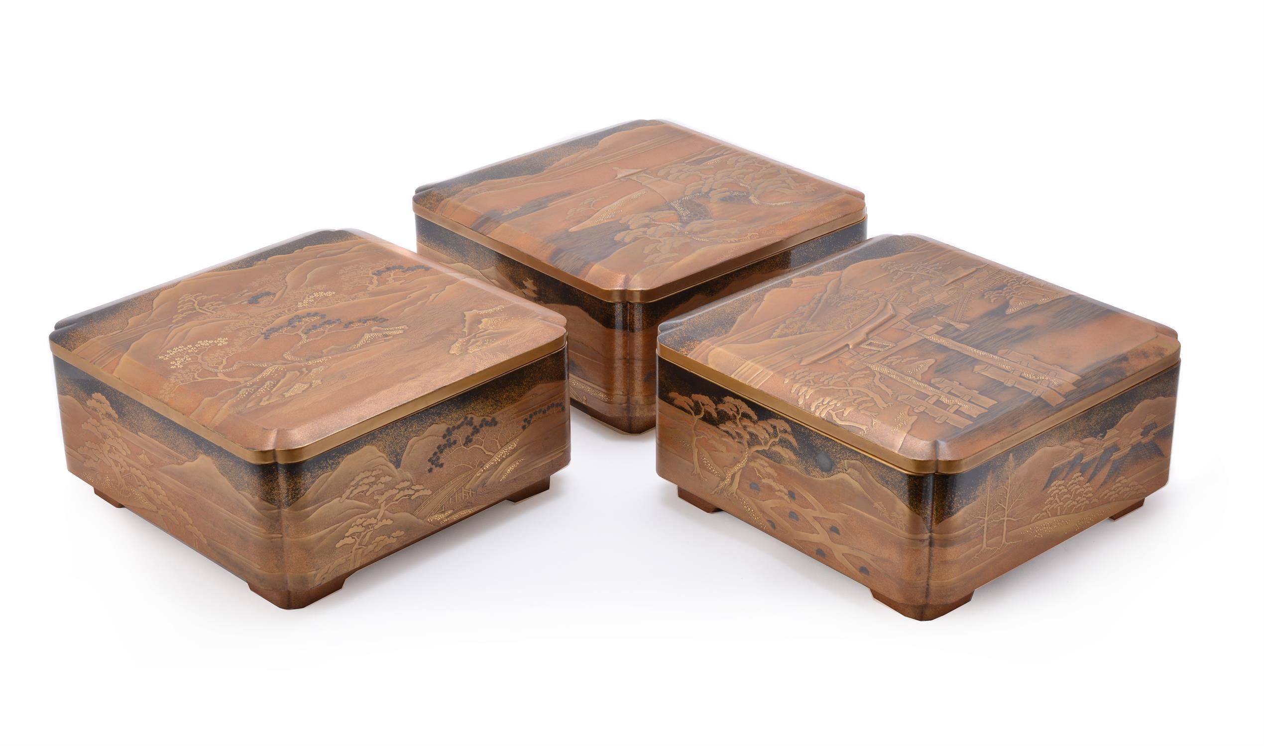 Three Japanese Lacquer Boxes and Covers