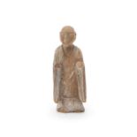 A Japanese Carved Pine Figure of a mendicant Buddhist Priest