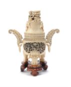 Y A Chinese ivory twin-handled vase and cover