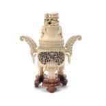 Y A Chinese ivory twin-handled vase and cover