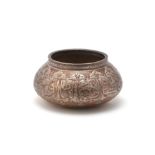 A Damascus Mamluk Revival Cairoware silver inlaid brass bowl