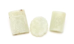 Three Chinese pale celadon jade plaques