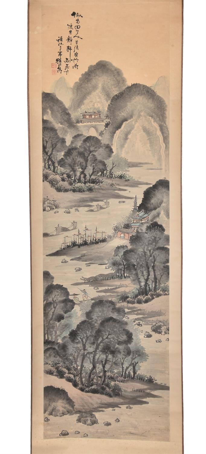 A group of five Chinese scroll paintings - Image 4 of 7