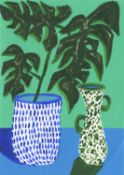 Cathy Tabbakh, Stripes, Enamel and Monstera, 2020