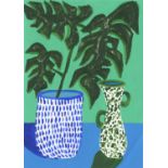 Cathy Tabbakh, Stripes, Enamel and Monstera, 2020