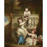 Daniel Gardner (British 1750-1805), Group portrait of three children playing at a balcony