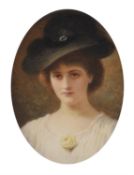 Edward Tayler (British 1828-1906), Portrait of a lady in a black hat