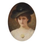 Edward Tayler (British 1828-1906), Portrait of a lady in a black hat