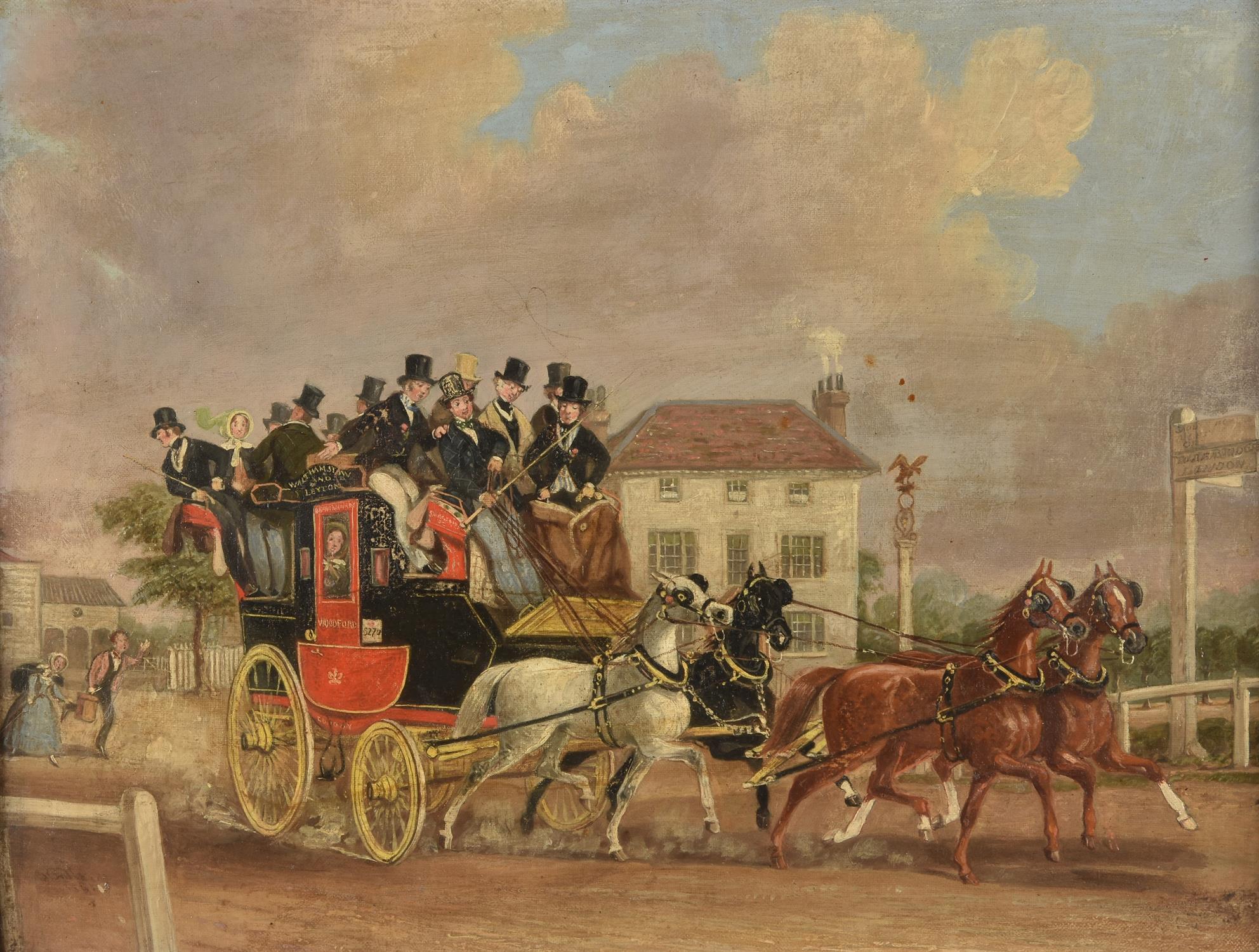 James Pollard (British 1755-1838) Royal Day Mail in a snowy landscape; and The Woodford Coach - Image 2 of 6