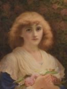 Edward Tayler (British 1828-1906), Portrait of a girl holding flowers
