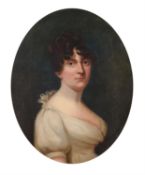 English School (19th century), Portrait of an elegant lady in a white dress