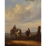 Circle of William Shayer Snr. (British 1787-1879), Figures and cart on a beach