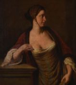 Follower of Pietro Antonio Rotari, Portrait of a lady leaning against a plinth