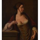 Follower of Pietro Antonio Rotari, Portrait of a lady leaning against a plinth