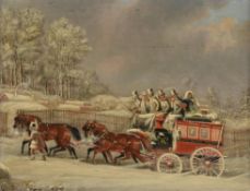 James Pollard (British 1755-1838) Royal Day Mail in a snowy landscape; and The Woodford Coach