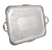 An Edwardian silver rounded rectangular twin handled tray by Elkington & Co.