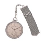 IWC, a platinum coloured and diamond slim line keyless wind open face pocket watch