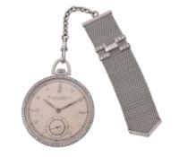 IWC, a platinum coloured and diamond slim line keyless wind open face pocket watch
