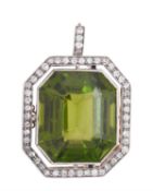 A mid 20th century diamond and peridot brooch/pendant