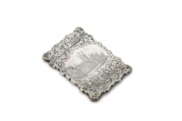 A Victorian silver shaped rectangular castle top card case by Alfred Taylor