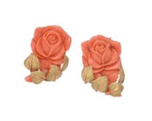 Y A pair of carved coral earrings