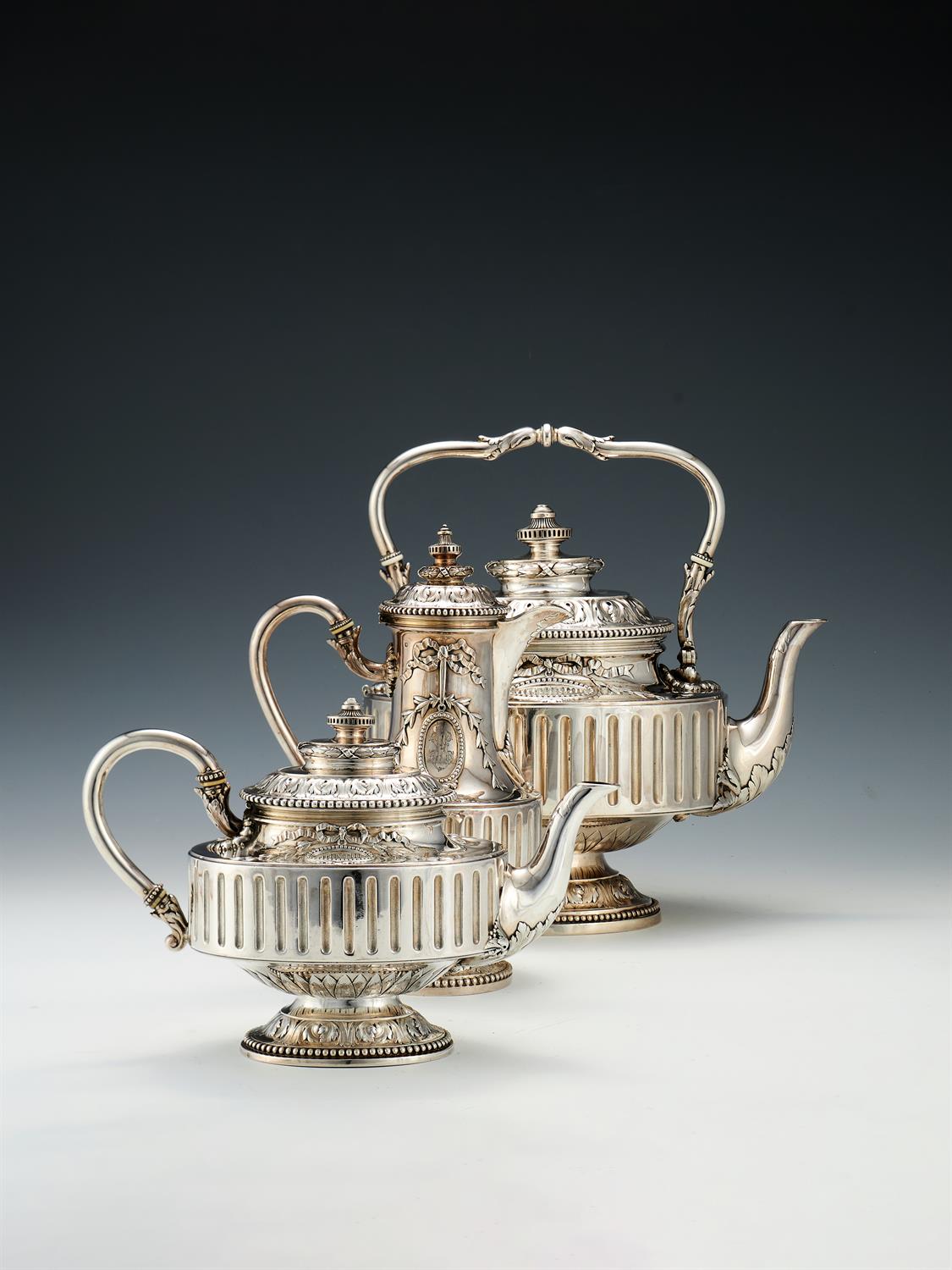 Y A French silver kettle, tea pot and coffee pot by Maison Odiot