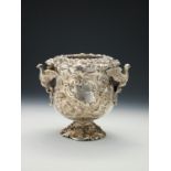 A late George III silver baluster pedestal wine cooler, liner and collar by Henry Cornman