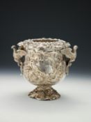 A late George III silver baluster pedestal wine cooler, liner and collar by Henry Cornman