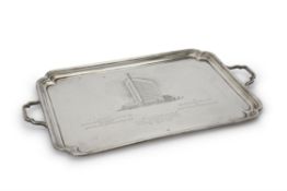 [Zimbabwe interest] A silver rectangular twin handled tray by Thomas Bradbury & Sons Ltd