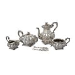 Y A George IV silver melon shape tea and coffee service by Edward Barnard partnerships