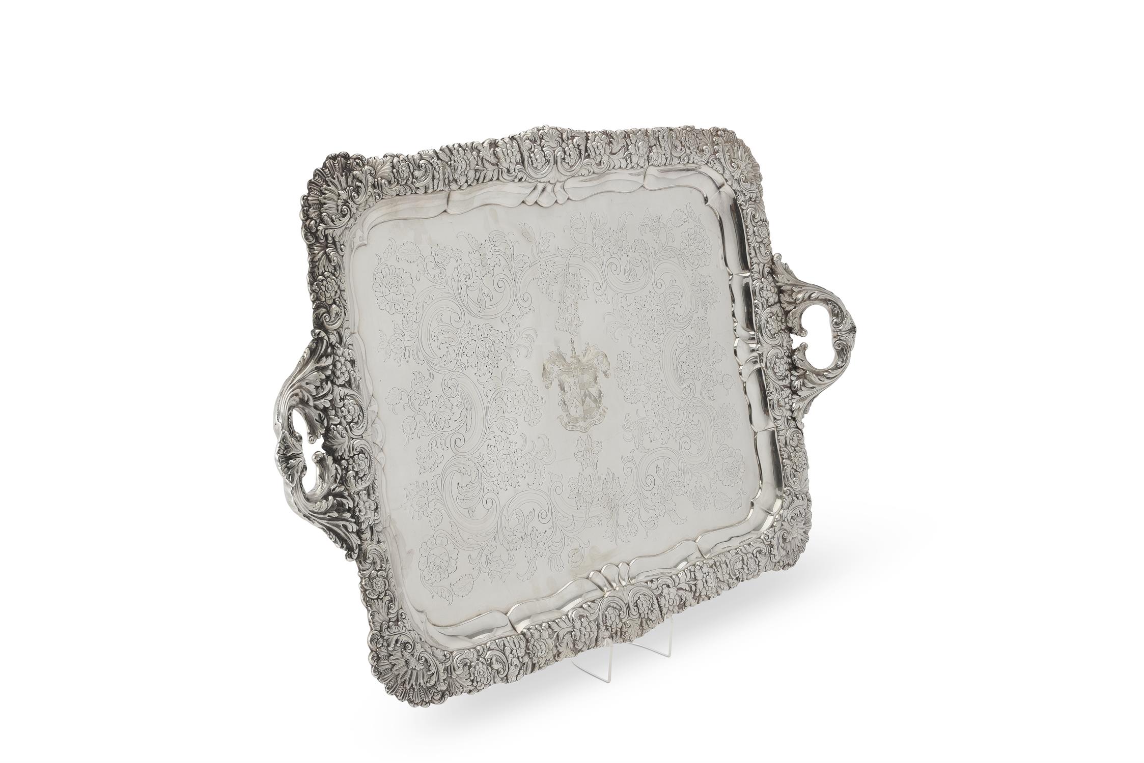 A George IV silver shaped rectangular twin handled tray by William Eaton - Image 2 of 3