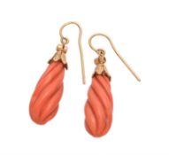Y A pair of coral drop ear pendants