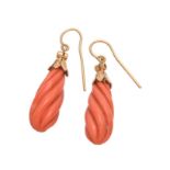 Y A pair of coral drop ear pendants