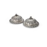 A pair of George IV silver shaped circular serving dishes and covers by Rebecca Emes & Edward Barna
