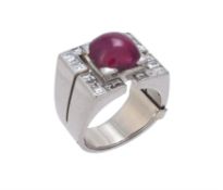 A French mid 20th century Burma ruby and diamond dress ring