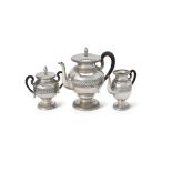 An Italian silver spherical pedestal three piece tea service