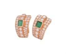 A pair of emerald and diamond earrings