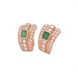 A pair of emerald and diamond earrings