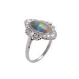 A Edwardian black opal and diamond panel ring