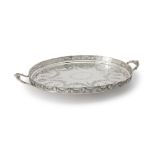 A late Victorian silver oval twin handled tray by Harry Brasted