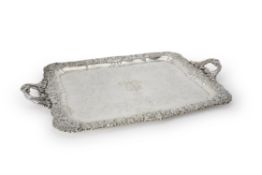 A George IV silver shaped rectangular twin handled tray by William Eaton