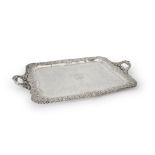 A George IV silver shaped rectangular twin handled tray by William Eaton